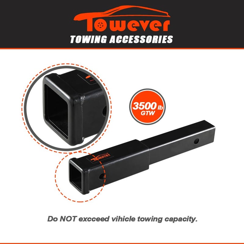 Towever 84433P Towever Trailer Hitch Extender 12 Inch Extension Receiver Tube with Pin and Clip, 12 inches Length, 3,500 lbs. GTW - Image 3